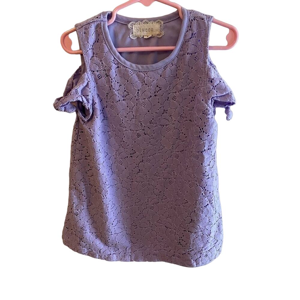Btween Girl's Lavender Cold-Shoulder Short Sleeve Lace‎ Lined Top Girl's Size 8